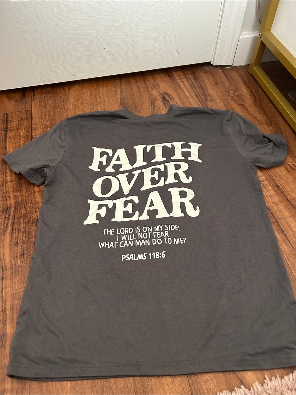 SHEIN Gray "Faith Over Fear" Graphic Short Sleeve Tee